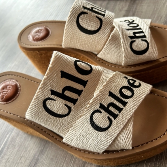 Chloe Women Woody Logo Platform Espadrille Slide Sandals EU39, US8 - Picture 6 of 7